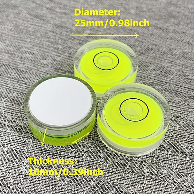 4Pcs Small Circular Bubble Levels with Double Sided Adhesive Bottom Mini Little Stick-on Bubble Spirit Level Measuring Layout Tools Levels (25x10mm)