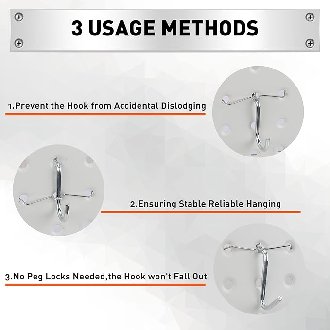 HORUSDY 100-Piece Pegboard Hook Locks & Retainers, Metal Pegboard Clips for 1/4” & 1/8” Peg Boards, Secure Display Hooks & Organizer for Garage, Workshop, Home Storage