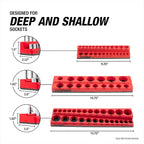 OEMTOOLS 22484 3 Piece SAE Magnetic Socket Tray Set, Magnetic Socket Organizers for Toolboxes, Rubberized Base, Holds Up To 68 Sockets, Red Socket Holder