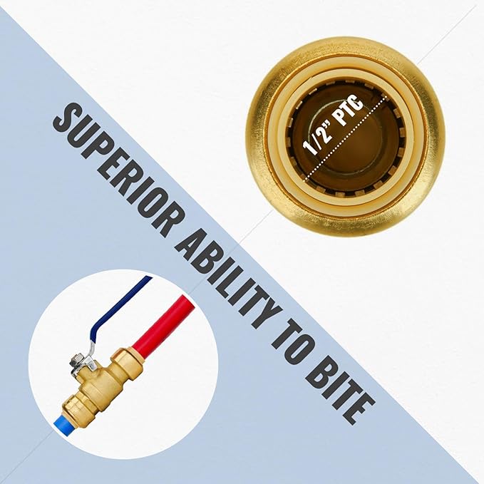 Shut Off Ball Valve 1/2 Inch, SUNGATOR 1/2 Inch Ball Valve, Push-to-Connect Water Shutoff with Blule Handle, No Lead Brass Plumbing Fittings for PEX Pipe, Copper,CPVC, Pack of 1