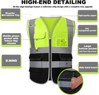 BeautyWill Custom Safety Vest Customized Logo Class 2 High Visibility Reflective Vest with Pockets Construction workwear