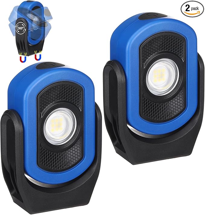 Retisee 2 Pcs 720 Lumens Magnetic Work Light USB Rechargeable LED Flashlight Portable Inspection Light for Car Repair Emergency Lighting Mechanics Workshop (Blue)
