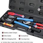 iCrimp Battery Cable Lug Crimping Tool Kit For Copper Lugs Awg 8-1/0,Battery Cable Crimper with Stripper 24pcs Copper Battery Lugs and 10pcs Heat Shrink Tubes, Include Wire Cutter