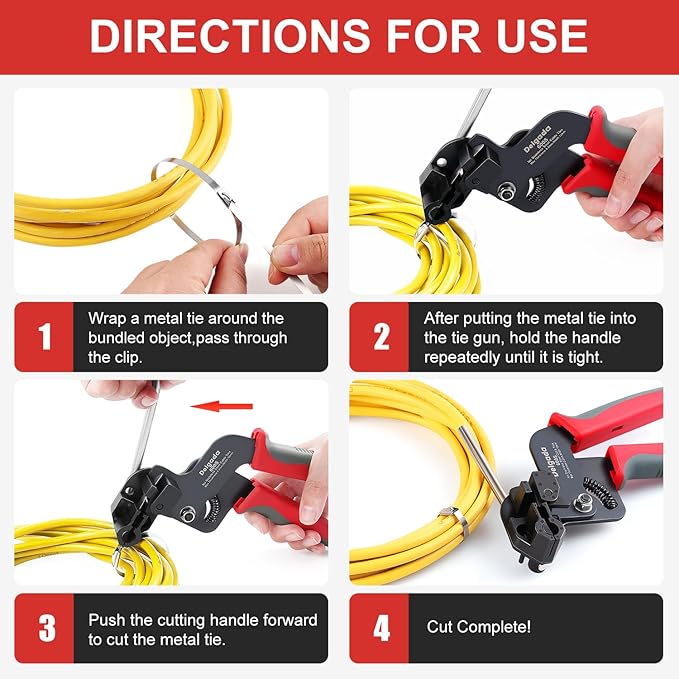 Delgada Stainless Steel Cable Tie Gun Kit Heavy-Duty Tensioning Metal Zip Tie Cutting Tool for Home Office and Outdoor Use Self-Locking Zip Ties on Fences Pipes