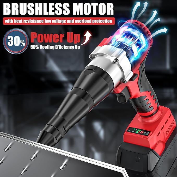 Cordless Rivet Gun Kit Compatible with Milwaukee 18V Brushless Electric Riveters Gun Tool with 3-Size Steel Rivets(1/8"-5/32"-3/16") LED Light & Nose Piece (Bare Only)