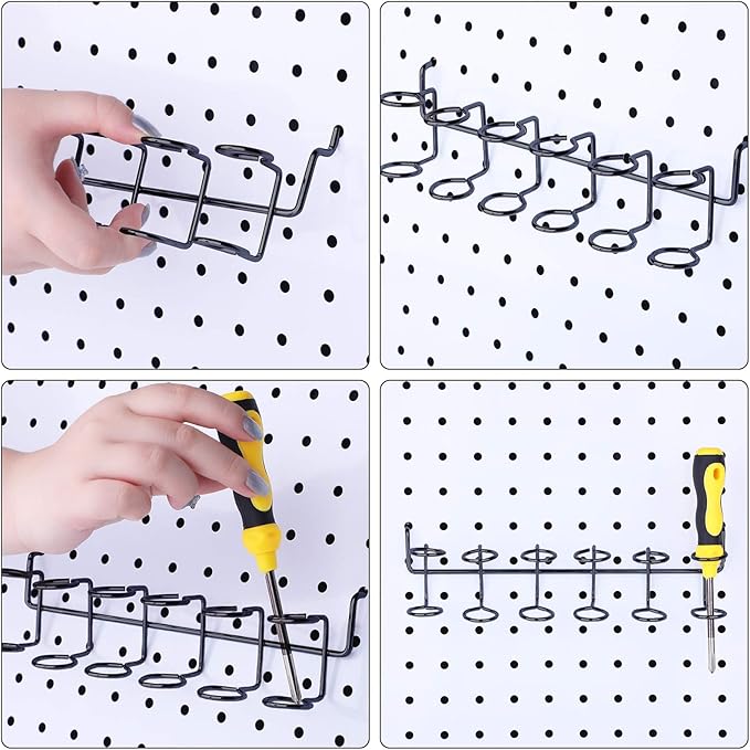 Ripeng Pegboard Screwdriver Holders Peg Board Organizer Accessories Multi Ring Tool Holders Six Tool Organizer Racks for Pegboard, Pliers(Black,4 Pieces)