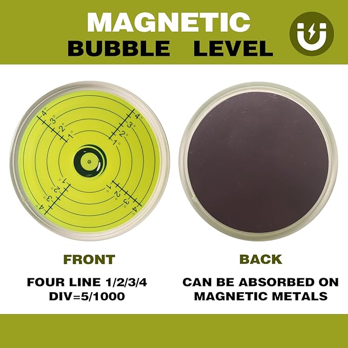 Bullseye Round Circular Magnetic Bubble Level Indicator For Rv Large Spirit Camper Bulls Eye Precision Machinist Magnet Post Tool Leveling Table Trailer 3.15 Inch 80 Mm