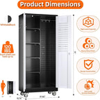 71" H Broom Storage Cabinet with Wheels and Doors,Rolling Tool Cabinet with Pegboard,Shelves and Rod for Garage Warehouse Home,Required Assembly,Black and White