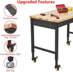 48'' Adjustable Workbench, Heavy Duty Workbench with Power Outlet and Lockable Wheels, 2000 LBS Capacity, Work Table Suitable for Office, Garage, Workshop