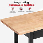 Work Bench with Shelf Bracket 60 Inch Heavy Duty Rubberwood Tabletop Workbench for Garage Adjustable Height Work Table with Drawers, Power Outlets for Woodworking, Home, Office, Workshop