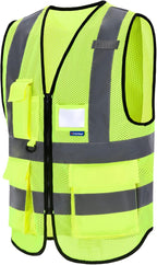 A-SAFETY High Visibility Mesh Safety Reflective Vest with Pockets and Zipper,Hi Vis Viz Reflective Safety Vest(Yellow Mesh S)