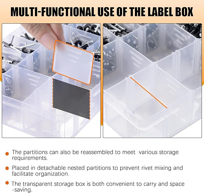 500pcs Pop Rivets Assortment Kit,14 Sizes Aluminum Rivets,Blind Rivets set,including 3/32" 1/8" 5/32" 3/16",metal Dome Head rivets Assortment kit with labels Storage boxes (Black)