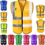 Custom Safety Vest for Men with Logo Pockets Personalized High Visibility Protective Workwear with Reflective Strip