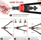 AOBEN 16" Rivet Nut Tool, Professional Hand Rivet Nut Setter Kit with 12 Interchangeable Metric & SAE Mandrels, 145Pcs Rivnuts and Rugged Carrying Case