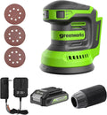 Greenworks 24V Cordless Orbital Sander, 5" Random Sanders Variable Speed, 11000 OPM, 3 Sandpaper Sheets, with 2Ah Battery and Charger