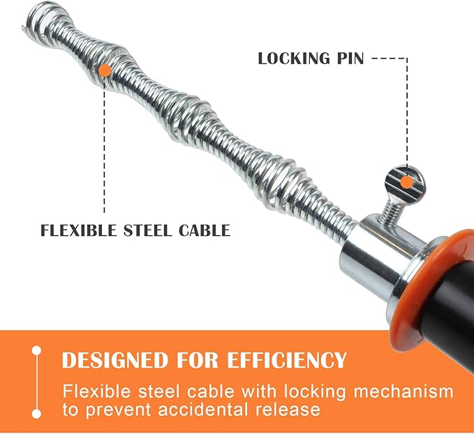 BACOENG 25Ft Drain Auger, Heavy Duty Plumbing Snake with Drill Adapter, Use Manually or Powered for Drain Clog, Shower Sink, Comes with Gloves and Bag (Orange)