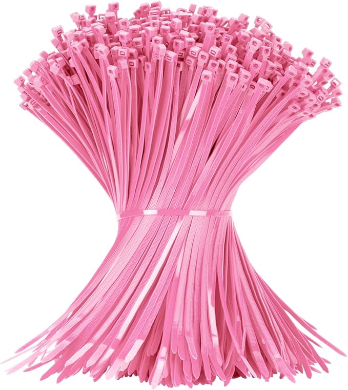 12 Inch Zip Ties Pink 1000 PCS, 50 Lbs- Heavy Duty Tensile Strength, Nylon PA66 UV Resistant Cable Ties for Indoor and Outdoor Use - Ideal for object bundling and fastening