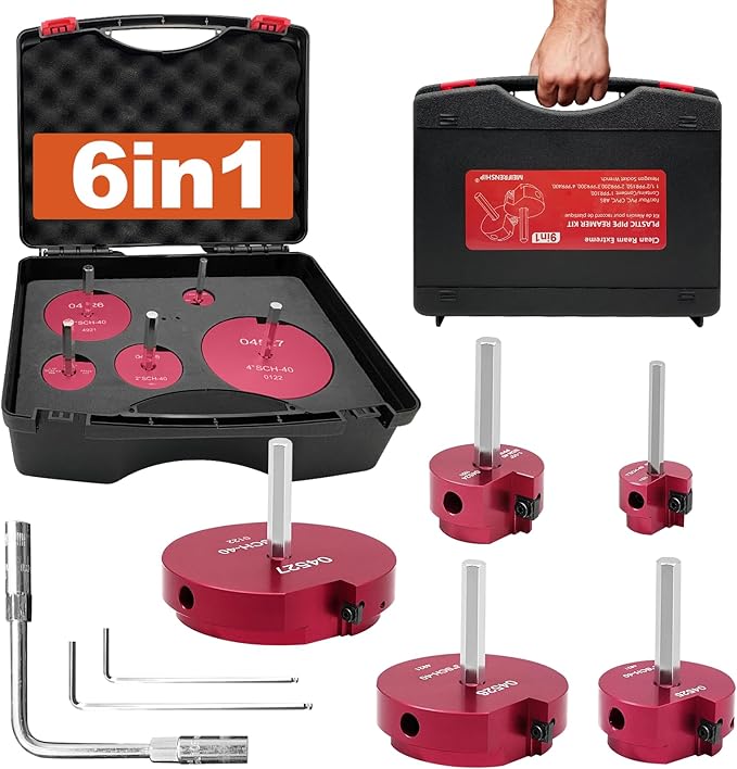 5 Piece PVC Pipe Reamer Kit With A Socket Wrench,MEIFRENSHIP 1" 1.5" 2" 3" 4 Inch Plastic Pipe Fitting Reamer Tools Contain PPR100, PPR150, PPR200, PPR300, PPR400, Fit Into Standard 3/8" & 1/4" Drills