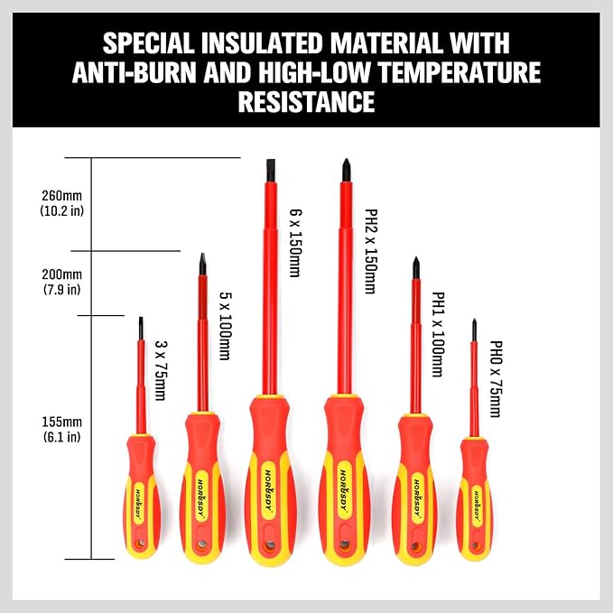 HORUSDY 6-Piece 1000v Insulated Screwdriver Set, Magnetic Tip Electrician screwdriver Set (Insulated Screwdriver Set)