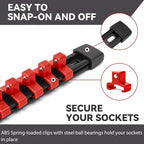 ALOANES 6 PC ABS Socket Organizer, 3/8 inch, Drive Socket Rail Holders, Heavy Duty Socket Racks, Black Rails with Red Clips