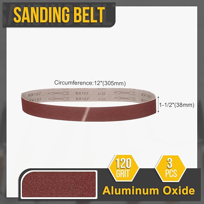 1-1/2 x 12 Inch Sanding Belt, 3 Pcs 120 Grit Aluminum Oxide Knife Sharpener Belts Work Sharpening for Belt Sander Knife Carving Tool Metal Working