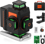 16-Line Laser Level 360° Self-Leveling Pro, 4x360° 4D Bright Green Cross Line Professional for Construction, Vertical & Horizontal, Accuracy ±1/16" at 23 ft, Remote Controller, 5200mAh Battery