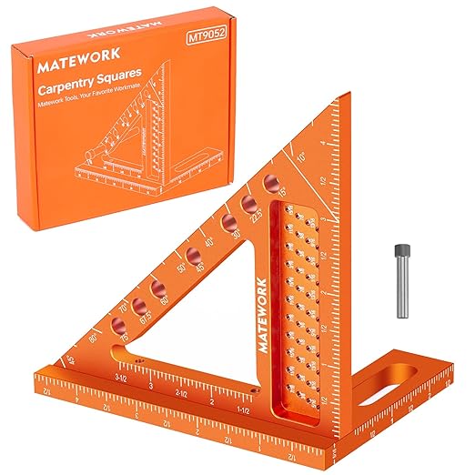 Carpenter Square, 4 inch Aluminum Carpenter Square Tool, Draw Angle Measuring Ruler Tool for Woodworking, Rafter Square Orange