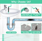 Drain Clog Remover Tool – 30”Anti-break Steel Sink Snake Hair Drain Cleaner Tool, Plumbing Snake with Rotating Handle & 6 Refills, Drain Hair Remover for Shower, Toilet, Kitchen Sink, Bathtub. 6-Pack