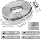 Hose Clamps 20FT Strap+10 Fasteners,DIY Cut-To-Fit 304 Stainless Steel Adjustable Large Worm Gear Band Clamp Assortment Kit,Metal Screw Fasteners and Strapping for Pipe,Duct,Pole,Tube