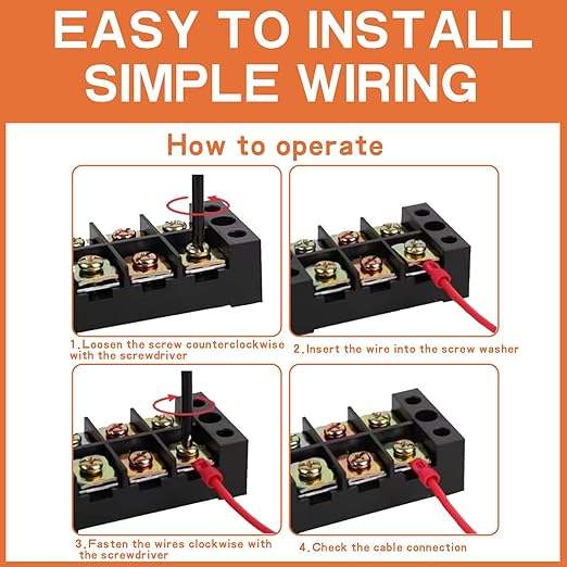 10 Circuits 10 Positions Terminal Block 20-30A 200-450V Dual Row Screw Terminals Strip with 60 PCS Heat Shrink Wire Fork Connectors(Pack of 3pcs)