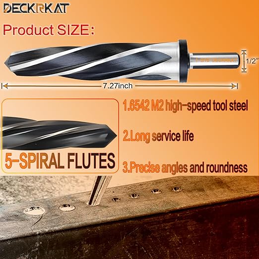 1-3/16" Reamer Drill Bit for Metal, M2 HSS Taper Reamer for Steel, Alloy, Wood, Plastic to Align, Enlarge Holes – 5-Spiral Flutes,1/2"Non-Slip Shank, 30mm Car Reamer, Bridge Construction Reamer.