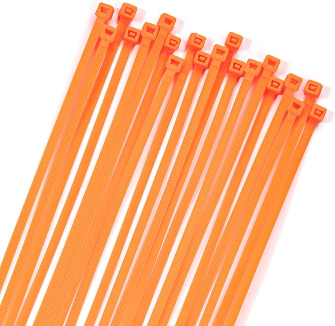 XINGO 100PCS 8 inch Orange Cable Zip Ties Heavy Duty, Premium Nylon Plastic Wire Ties with 50 Pounds Tensile Strength, Self-Locking Black Nylon Zip Ties for Indoor and Outdoor