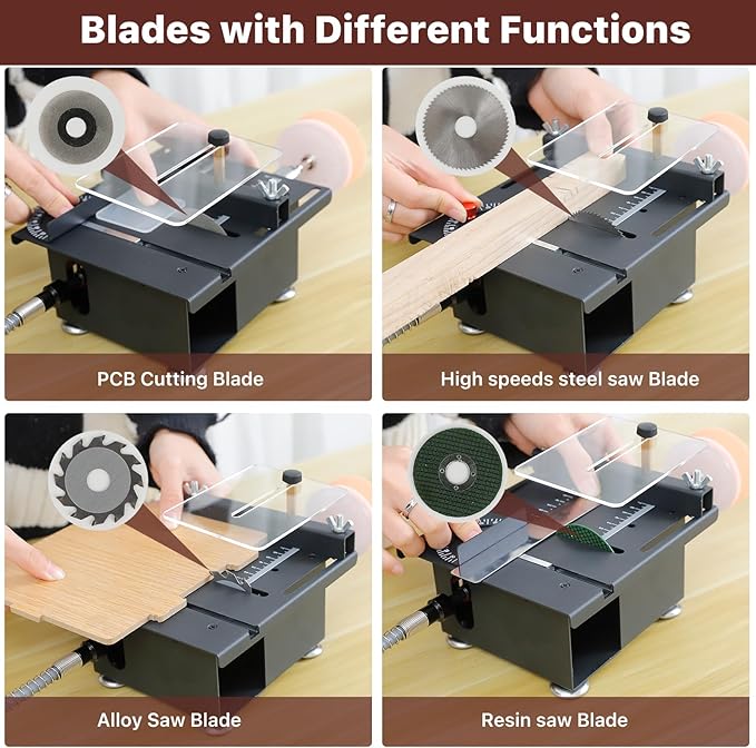 Mini Small Multi-Functional Table-Saw - Portable Crafts Table Saw Speed Angle Cutting Depth Adjustable Cutting Sanding Engraving for Wood Acrylic PCB Plastic