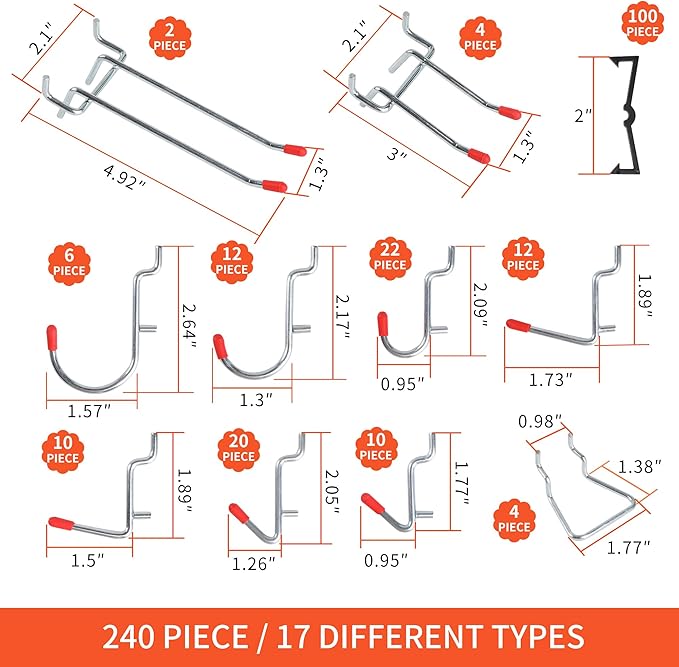 240PCS Pegboard Hooks Assortment, Pegboard Organizer Kit with Bins, Cups, 1/8 and 1/4 inch Hooks for Hanging Tools, Garage Wall Organization