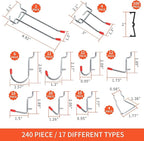 240PCS Pegboard Hooks Assortment, Pegboard Organizer Kit with Bins, Cups, 1/8 and 1/4 inch Hooks for Hanging Tools, Garage Wall Organization