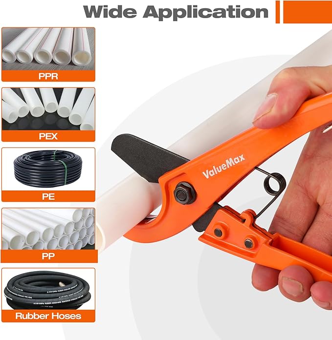 ValueMax PEX Cutter with Sharp Blade, Hose Cutter with 1/8"-1" Cutting Capacity, Tubing Cutter for PEX, PPR, PE, PP and Rubber Hoses, Suitable for Home and Plumbing Repairs