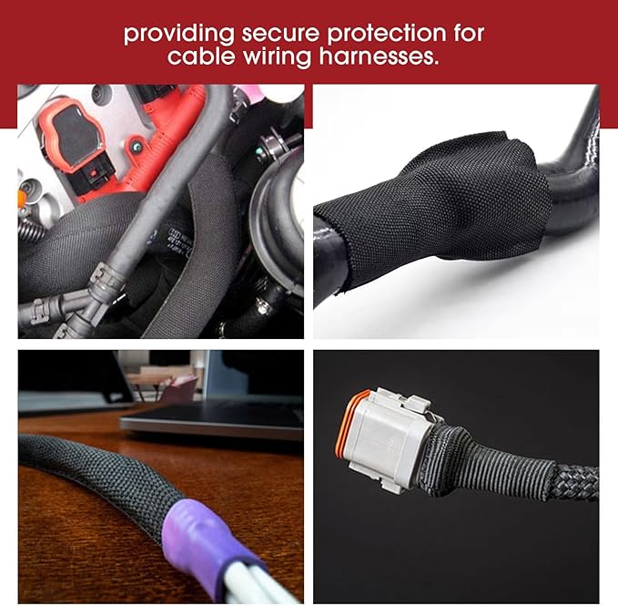 Heat Shrink Wire Loom 2:1 Shrinkable Braided Cable Sleeve 1-1/8 Inch ID-46ft Abrasion Protection Flexibility Fabric Wiring Harness Cover Sheath
