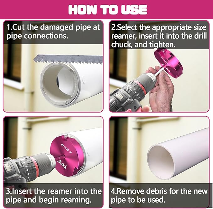 Original Design Patent Triple Inserts 9 Pcs PVC Pipe Reamer Kit, PVC Fitting Saver, Pipe Tools Contains 1/2", 3/4", 1", 1-1/4", 1-1/2", 2", 2-1/2", 3", 4" and 2 Replacement Carbide Inserts for SCH40
