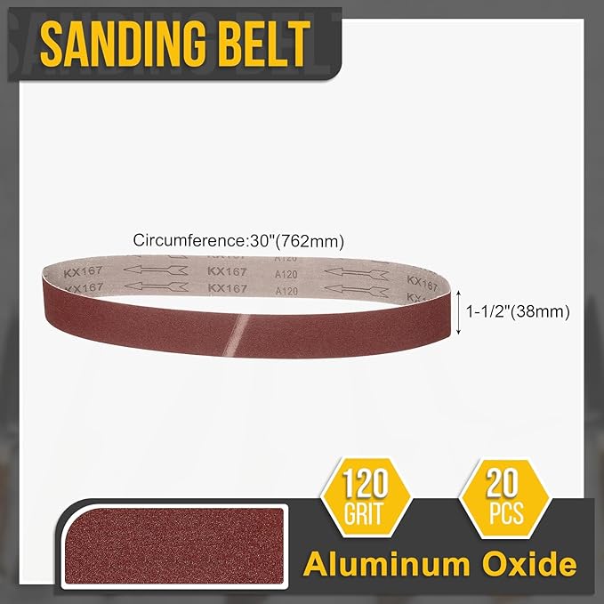 1-1/2 x 30 Inch Sanding Belt, 20 Pcs 120 Grit Knife Sharpener Belts Work Sharpening for Belt Sander Knife Carving Tool Metal Working