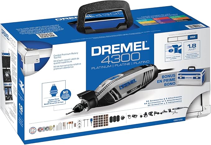 Dremel 4300-9/64 Versatile Rotary Tool Kit with Flex Shaft - 9 Attachments & 64 Accessories - Ideal for Engraving, Etching, Sanding, and Polishing