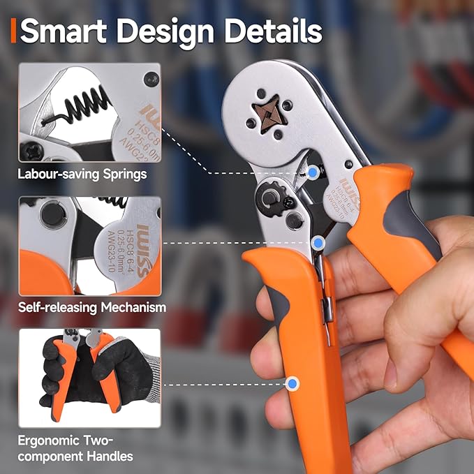 iCrimp Square Ratchet Crimper for End Sleeves and Ferrules AWG23-10 0.25-6mm², Wire Ferrule Crimping Tool (HSC8 6-4)