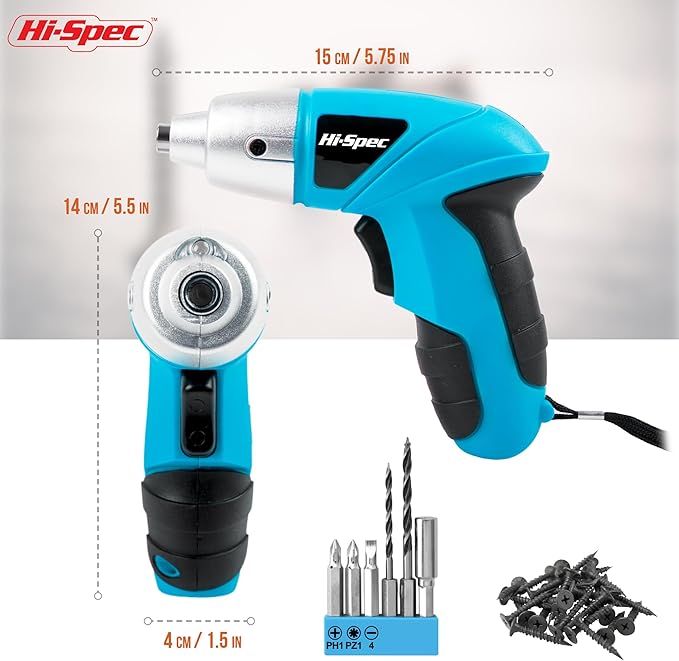 Hi-Spec 27pc 3.6V Blue USB Small Power Electric Screwdriver Set. Cordless & Rechargeable with Driver Bit Set