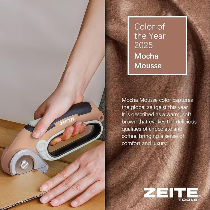 ZEITE 4V Cordless Electric Scissors Cardboard Cutter with 2 Blades,Storage Case,Rotary Cutter for Box Plastic Carpet Fabric, Easy to Hold and Safe,Mocha