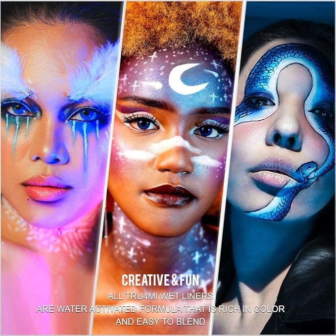 '-Water Activated Eyeliner Black & White “YinYang” 2 in 1 -Wet Liner Makeup - Smudge Proof Face Body Paint - Great for Cosplay, Holiday, Party - Skin Safe & Child Friendly -10g/container