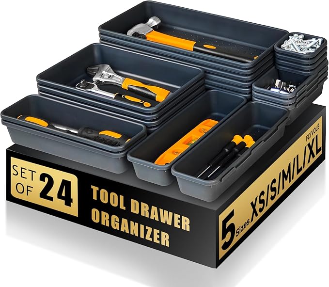 Tool Box Organizer Tray, Toolbox Desk Drawer Organizer, Tool Box Tray, Toolbox Organization Storage for Rolling Tool Chest (24 PCS)