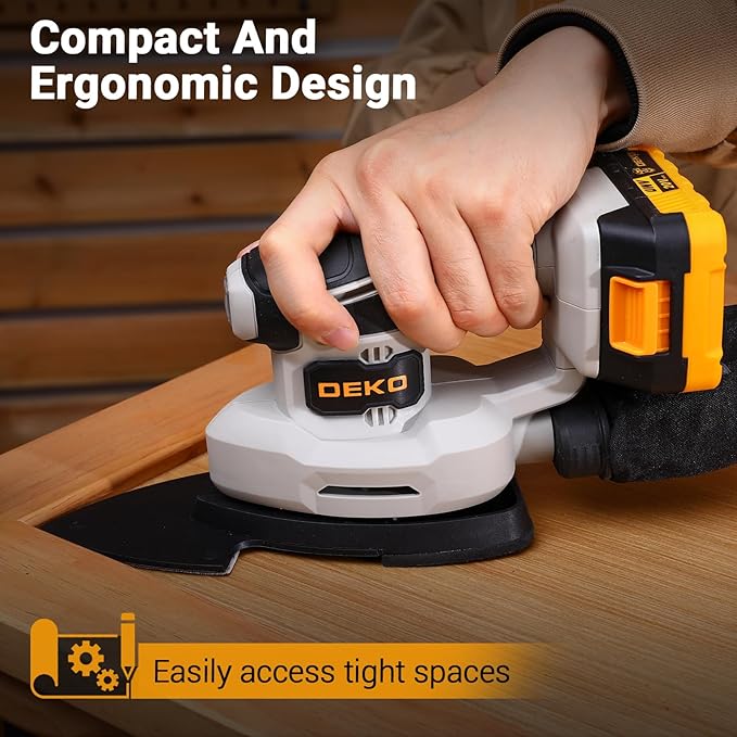 Cordless Detail Sander: DEKOPRO Multi-Function Mouse Sander Electric Sander Tool Palm Sanders with Dust Collector, 3 Additional Attachments&12pcs Sandpapers for Home Decoration