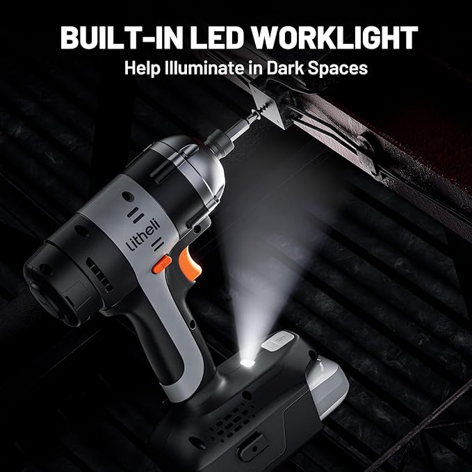 Litheli 20V Cordless Impact Driver Kit, 1593 in-lbs Max Torque, 1/4 in. Hex Power Drill/Driver Set with Battery (Charger not included)