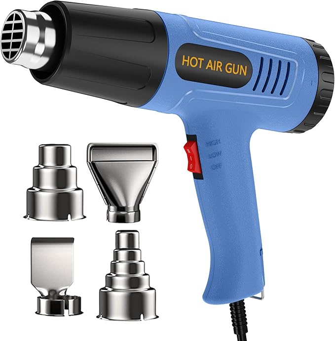 Heat Gun for Vinyl Wrap,Shrink Tubing,Paint,Epoxy Resin,Candle Making,Adjustable Temperature (Blue, Two-Gear Button Temperature Control)
