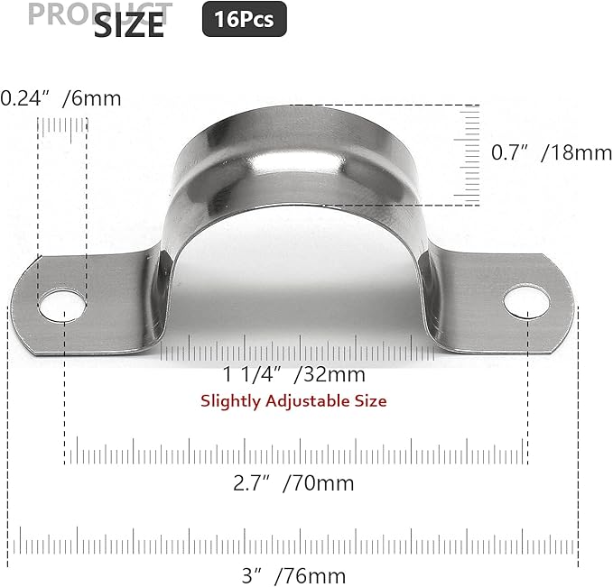 16Pcs 1 1/4 Inch Stainless Steel Conduit Clamps, Two Hole Strap U Bracket Rigid Pipe Strap Metal U Clamp Conduit Strap Tension Clips U-tube Clamp Heavy Duty