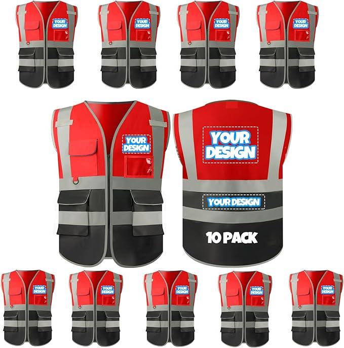 BeautyWill Custom Safety Vest Customized Logo Class 2 High Visibility Reflective Vest with Pockets Construction workwear